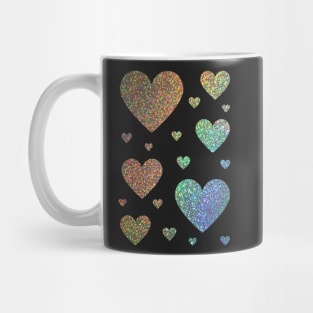 Holographic Rainbow Ombre Faux Glitter Hearts Mug